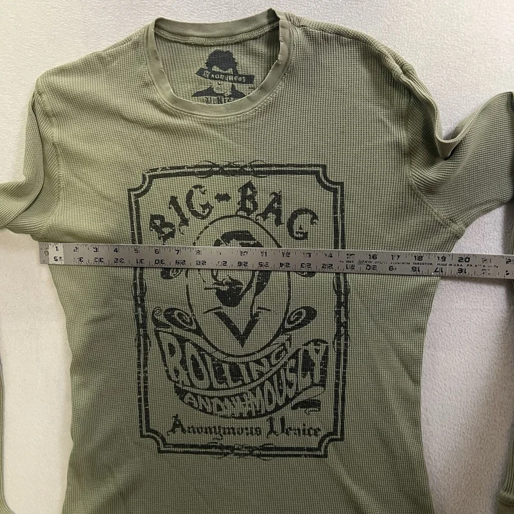 Vintage Anonymous Venice Big Bad Man Thermal Shirt Adult Size Large Green STAINS